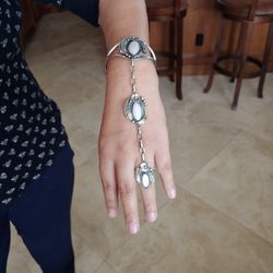 Sterling Silver Bracelet With Pink Stone, Possibly Moonstone