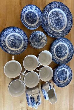 Blue and White Transferware Dinnerware Set