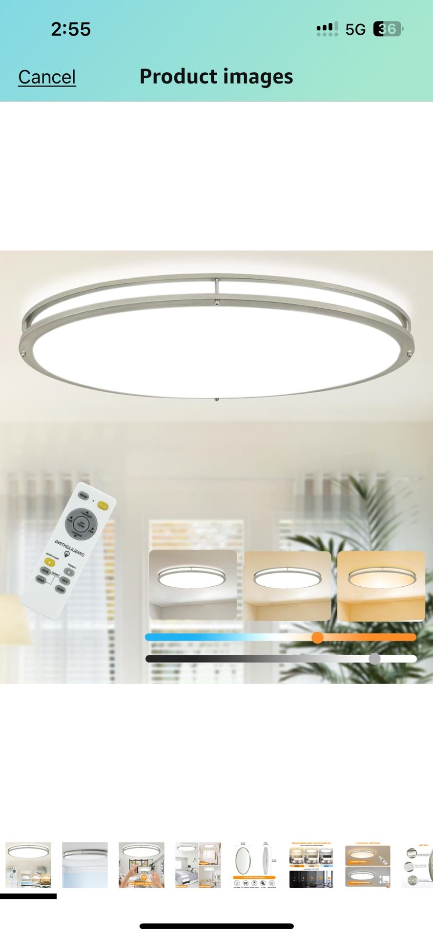 32In Oval LED Ceiling Light Fixture, 65W Dimmable LED Flush Mount Ceiling Light with Remote, 3000K/4000K/5000K Adjustable, Brush Nickel Finish fo