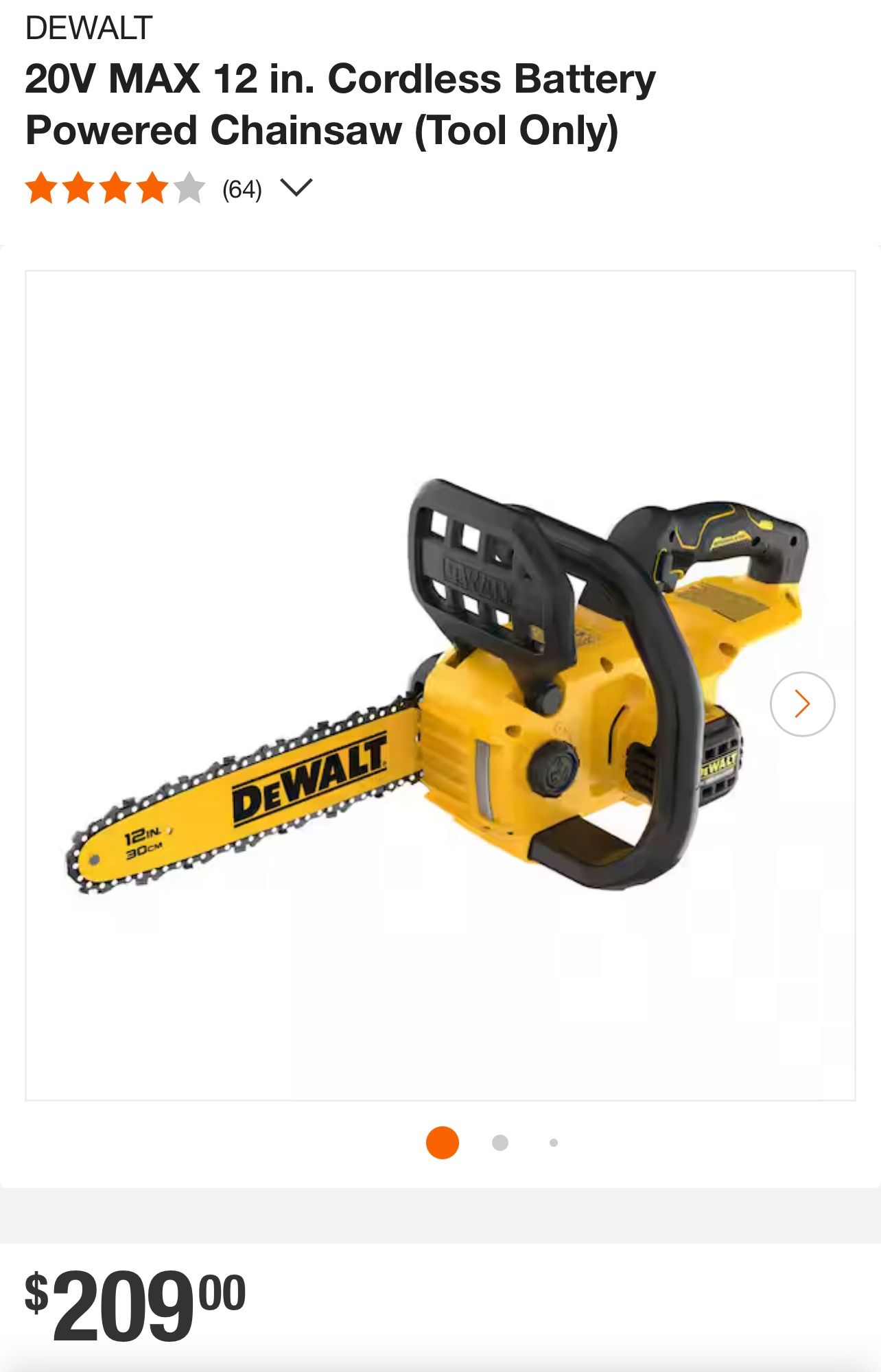 20V MAX 12 in. Cordless Battery Powered Chainsaw (Tool Only)