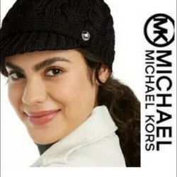 Michael Kors Womens Black Acrylic Fitted Peak Hat