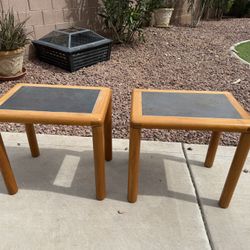 Vintage Danish Modern Haslev Slate Top End Tables Set of 2