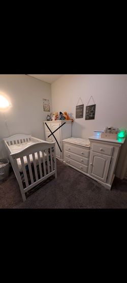 Crib, dresser, cloud light