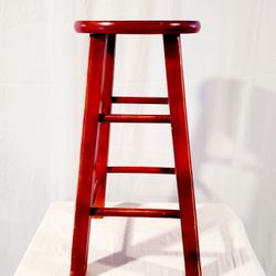 Wooden Stool, Primitive, Red
