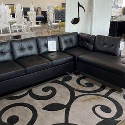 Black Modern Faux Leather Sofa Sectional 