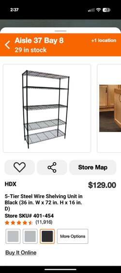 Open Box HDX 5-Tier Steel Wire Shelving Unit in Black (36 in. W x 72 in. H x 16 in. D).