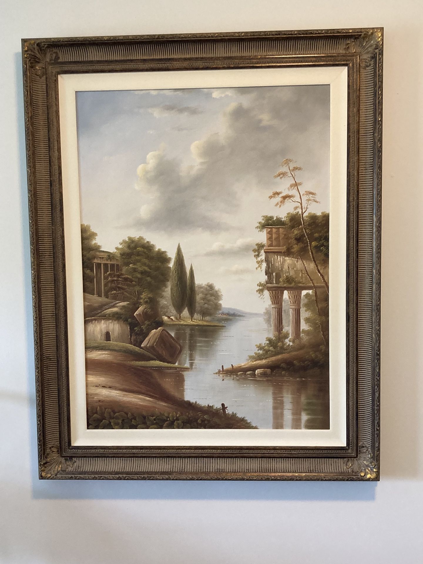 Ethan Allen Oil Painting-Formal French Landscape In Ornate Frame