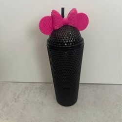 Disney Minnie Mouse 20 oz Black & Red Textured Tumbler Cup w/ Lid  and straw NEW
