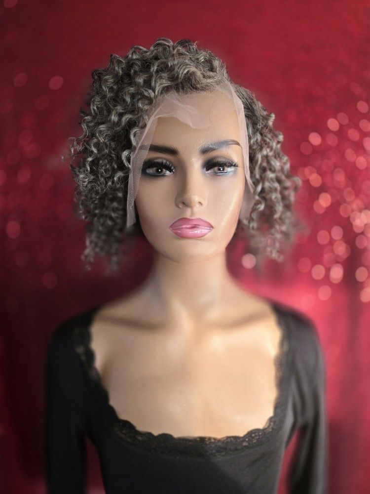 13x4 Lace Front Ash Grey Human Hair Wig Deep Curl