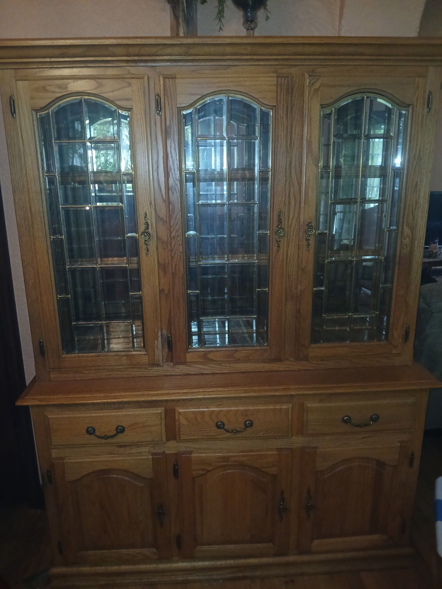 Large Antique Oak Hutch With Glass