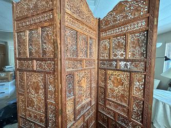 Vintage Hand-Carved Indian 4-Panel Room Divider or Headboard