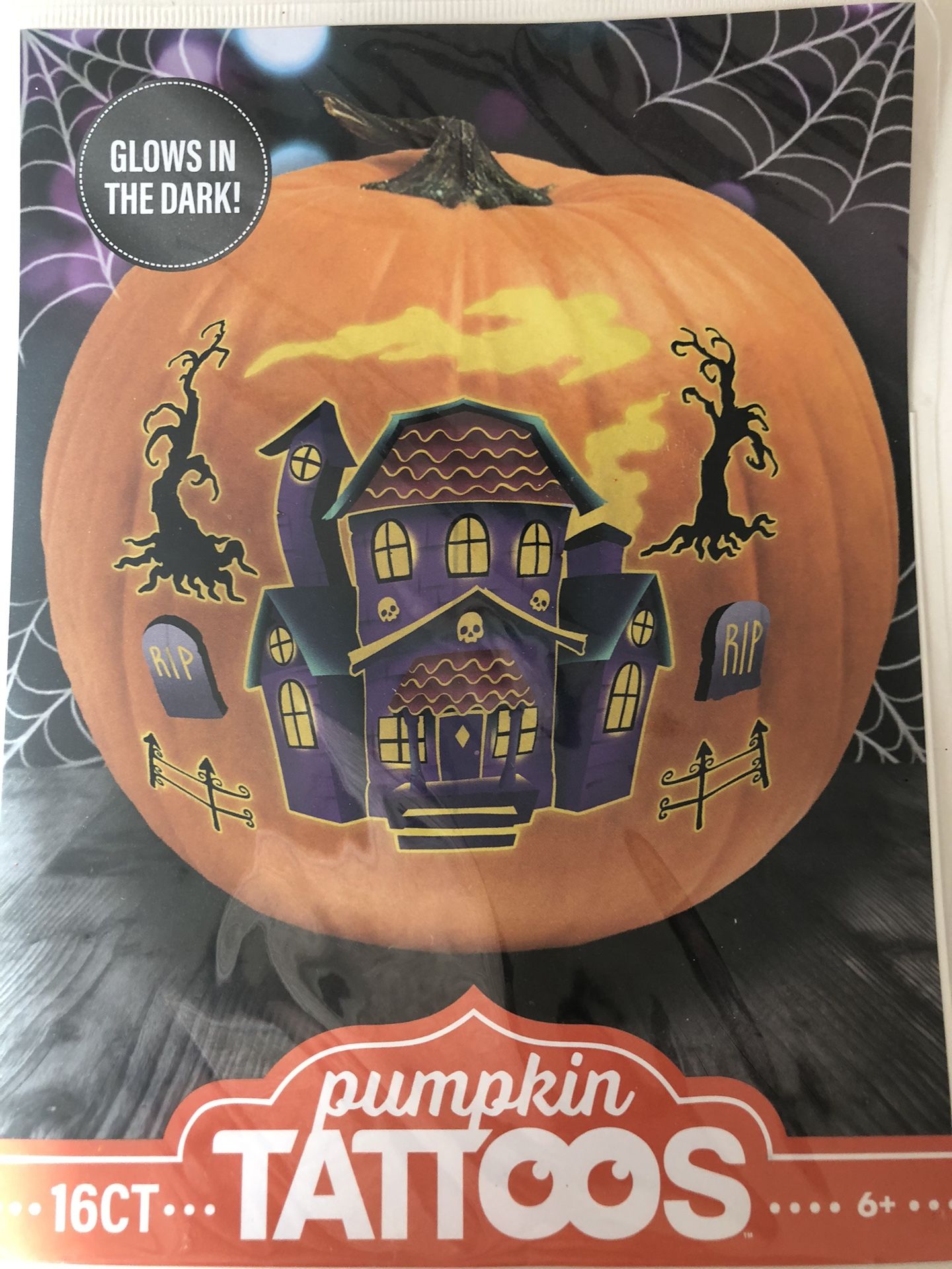 Glow in the Dark Pumpkin Haunted House Tattoos - 16 total CT Pumpkin Tattoos