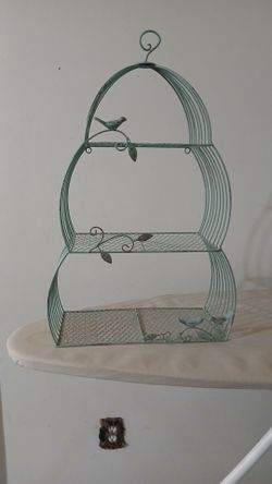 Vintage metal birdcage wall shelf