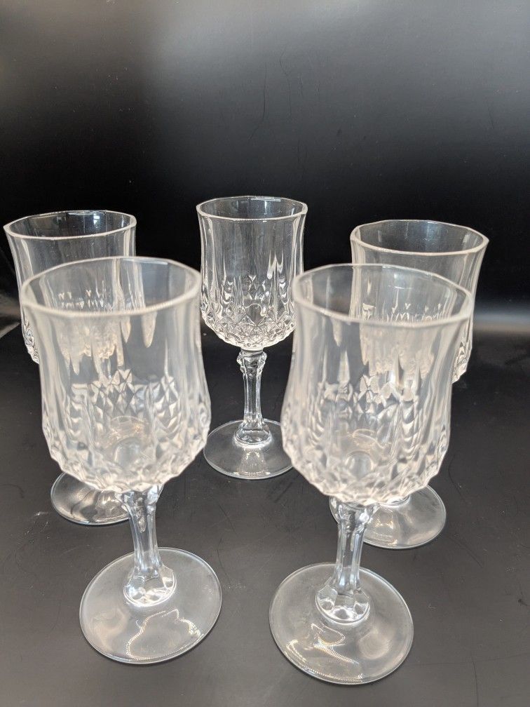 Vintage Cristal D'Arques Durand Longchamp Goblet Lead Crystal Glass 4.5", Set of 5