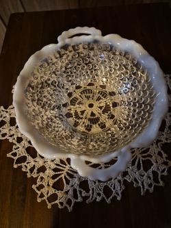 Milk Glass Hobnail Bowl with Ruffled Edge