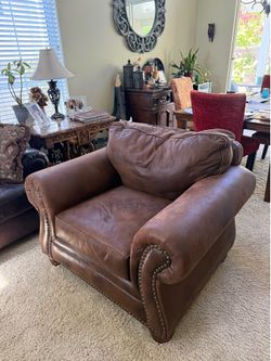 Faux Suede chair and ottoman