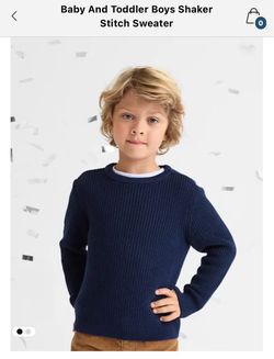 Boys Shaker Stitch Crewneck Sweater Navy