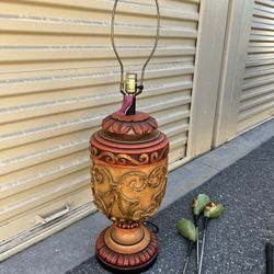 70s Chunky Plaster Lamp Sunset Orange Tangerine Gold