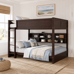Nyla Queen over Queen Solid Pine Bunk Bed with Storage Cabinets and Charging Station