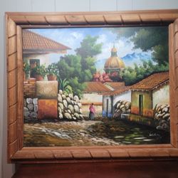 Signed Canvas Painting, South American Street