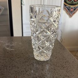 Vintage Bohemian Czech Republic Heavy Lead Hand Cut Crystal Vase 7” tall in Mint Condition