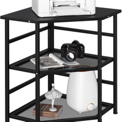 Printer Stand, Corner Printer Stand with Charging Station, 3-Tier Adjustable Height Storage Shelf for CPU Shredder, Triangle Corner Coffee Table for S
