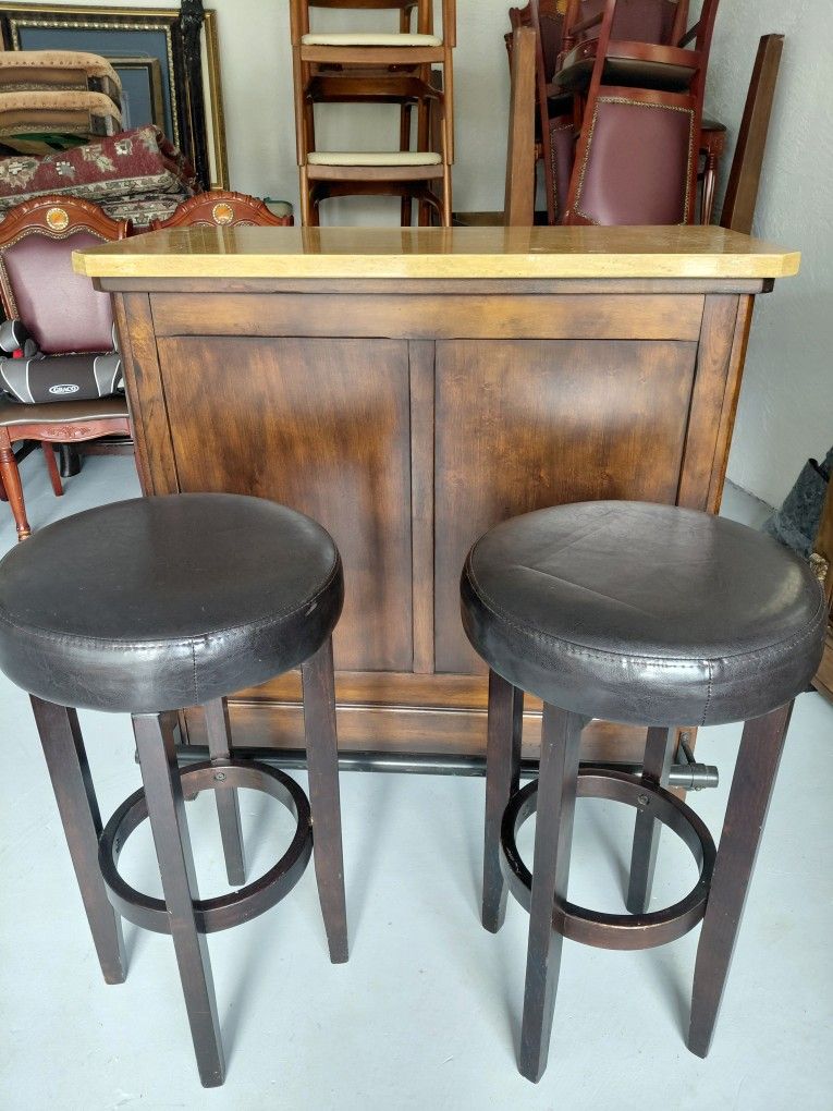 Bar With Two New Swivel High Chairs