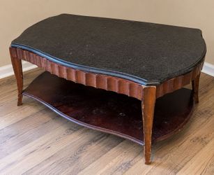 Dark Wood Coffee Table with Black Stone Top