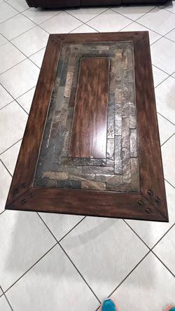 Wood and Slate Stone Coffee Tables
