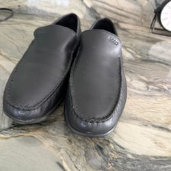 Black Leather Moccasin / Loafer Slip On Shoes