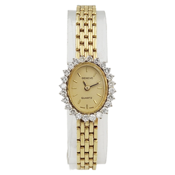 Ladies Geneve 19mm x 22mm Vintage 14K Yellow Gold Watch with Gold Dial and Diamond Bezel. (Pre-Owned)