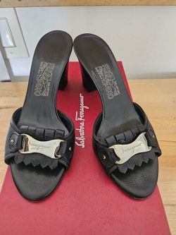 Salvatore Ferragamo Ramila Black Heels Sandals Size 8B Authentic