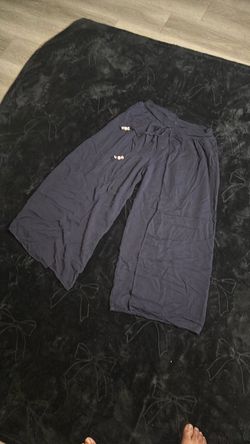 Navy Blue Gaucho Beaded Drawstring Pants