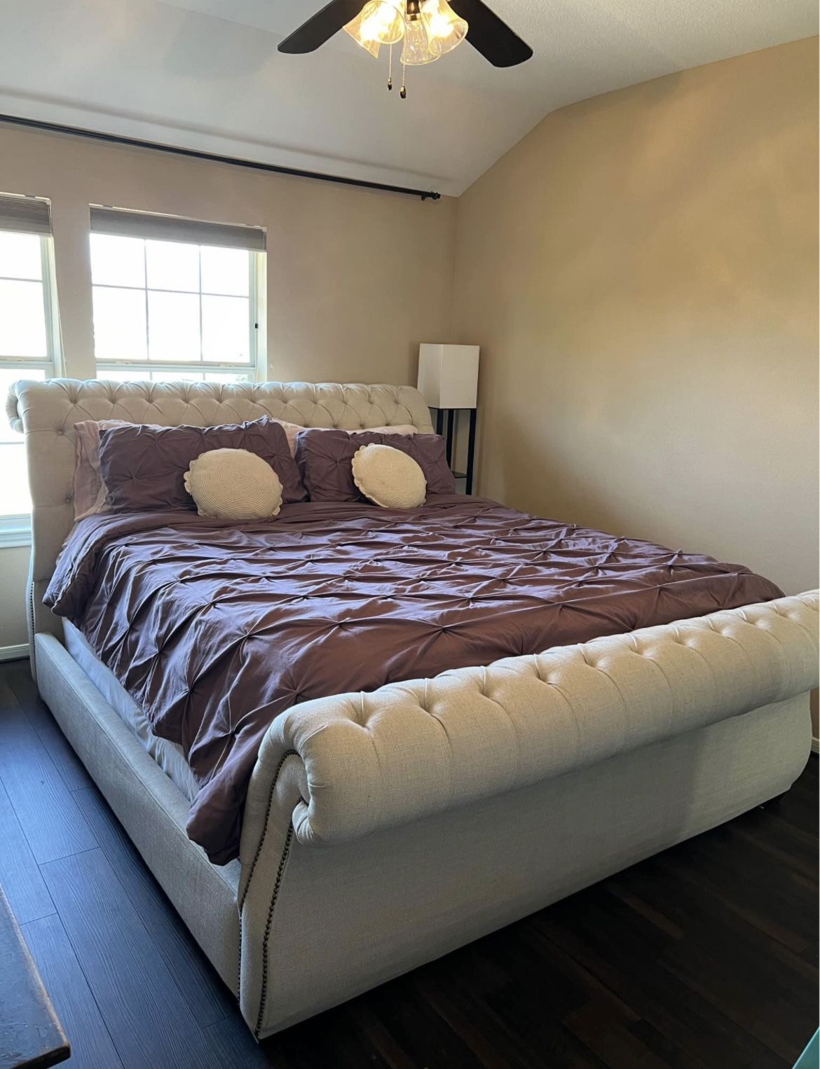 Tufted Chesterfield Sleigh Bed with Nailhead Trim