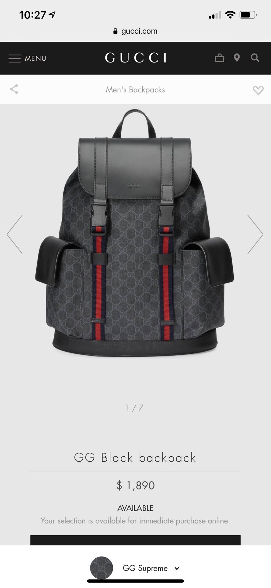 Gucci Black GG Supreme Leather Backpack