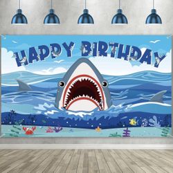 Large ‘Happy Birthday’ Shark Themed Backdrop Banner