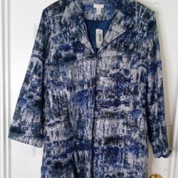 Chico's Blue and Gray Abstract Print Jacket