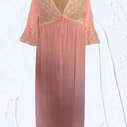 Vintage Sheer Pink + Lace Nightgown Coverup Size M/L 