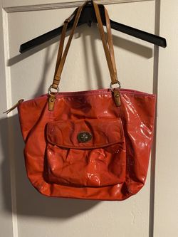 Coach Embossed Satchel Coral Pink Patent Leather Turnlock Shoulder Bag