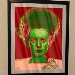 Horror classic bride of Frankenstein custom art piece on black frame