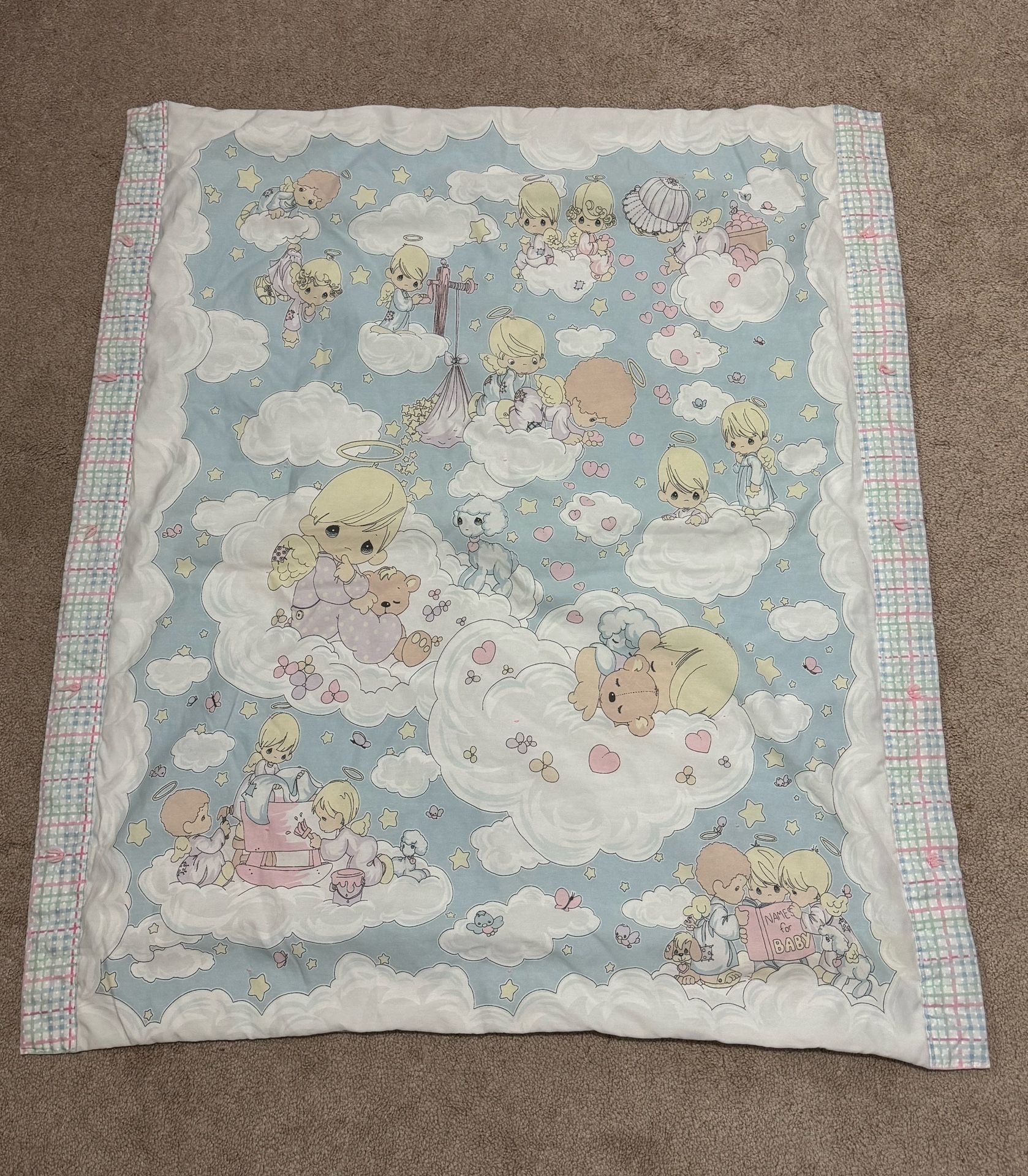Vintage Precious Moments Angels in the Clouds Baby Quilt Blanket