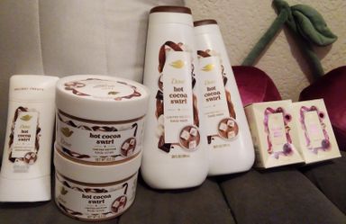 Dove Limited Edition Body Wash, Body Scrub, Antiperspirant, and Bar Soap (Hot Cocoa and Frosted Plum Berry)