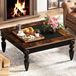 Coffee Table, 43 Inches Coffee Table with Solid Wood Legs for Living Room, Large Center Table Cocktail Tea Table Accent Table, Simple Assembly, Rustic
