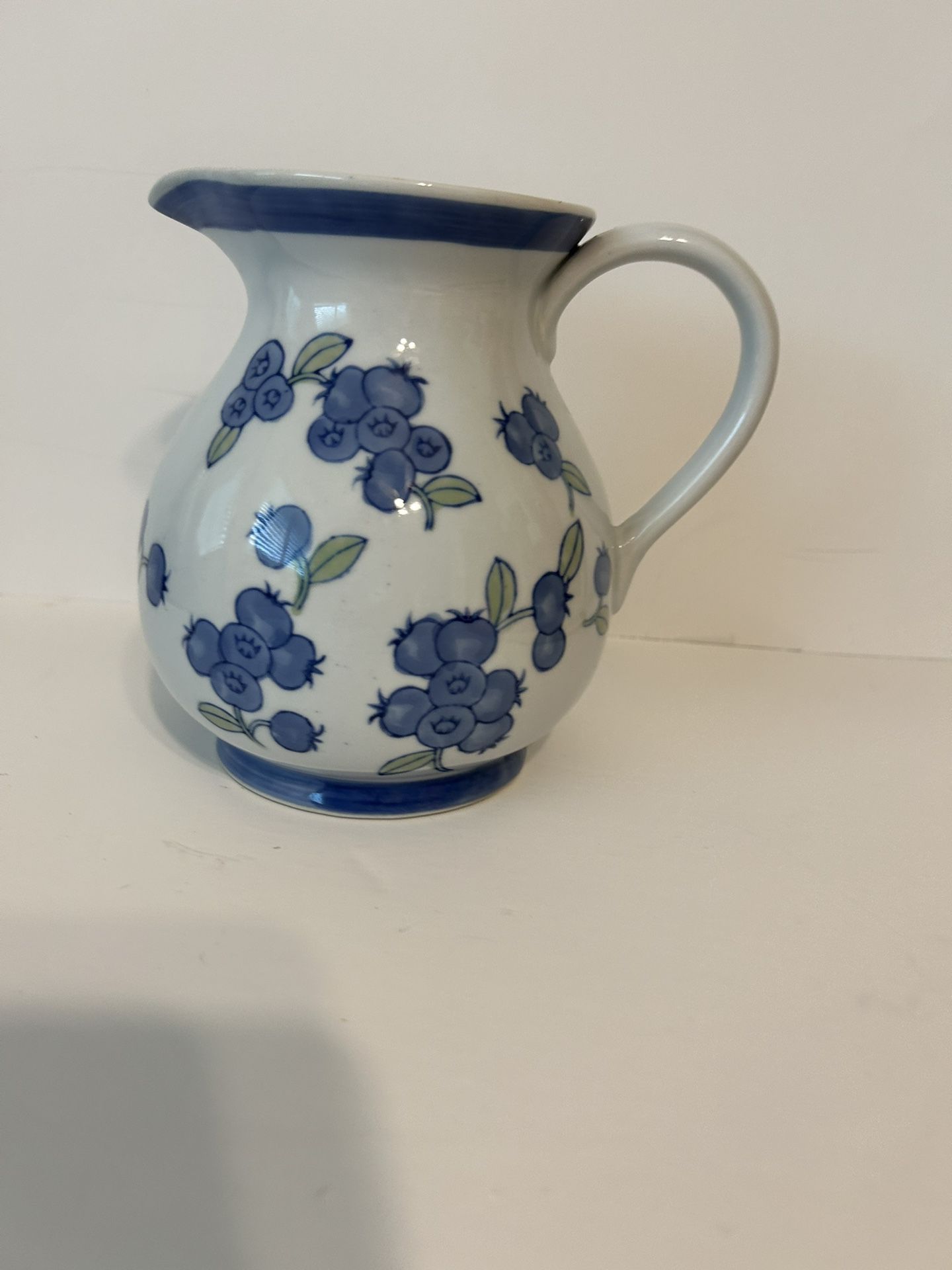 April Cornel Blueberry Blue/White Ceramic Pitcher Vase
