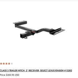 CURT CLASS 3 TRAILER HITCH, 2" RECEIVER, SELECT LEXUS RX450H #13282