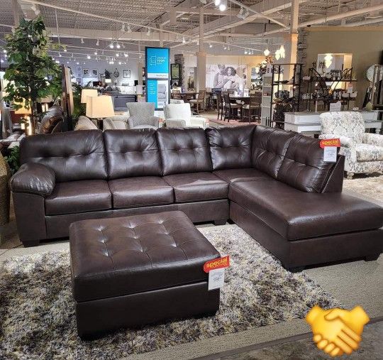 Ashley Donlen Chocolate Sectional Sofa Couch With OTTOMAN Finance and Delivery Available