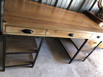 Industrial Style Wood and Metal Desk with 3 Drawers and 4 Shelves 60" W x 31" H x 28" D 