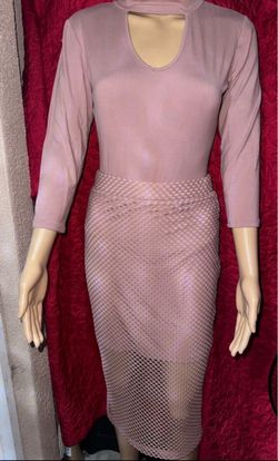 Dusty Rose Mesh Midi skirt and bodysuit