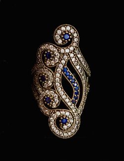 Curved Oblong & Spirals Sapphire Diamond Topaz Silver & Bronze Cocktail Ring Size 8