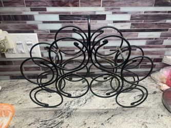 Black Wrought Iron Metal 8 Bottle Wine Rack Holder Countertop Stand with Handle